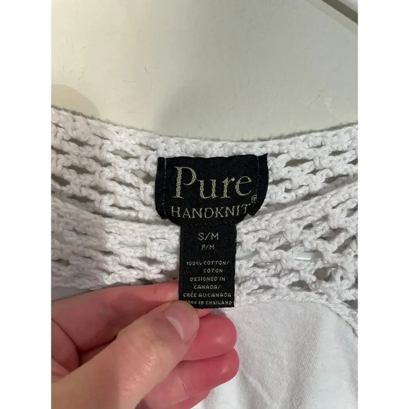 Pure Handknit White Mixed Media Open Knit Polka Dot‎ Top - Picture 8 of 8